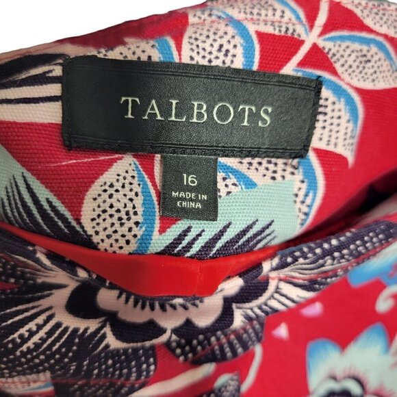 Talbots Women's Red Vibrant Floral Pattern Red A-Line Skirt 97% Cotton Size 16 - Picture 5 of 6
